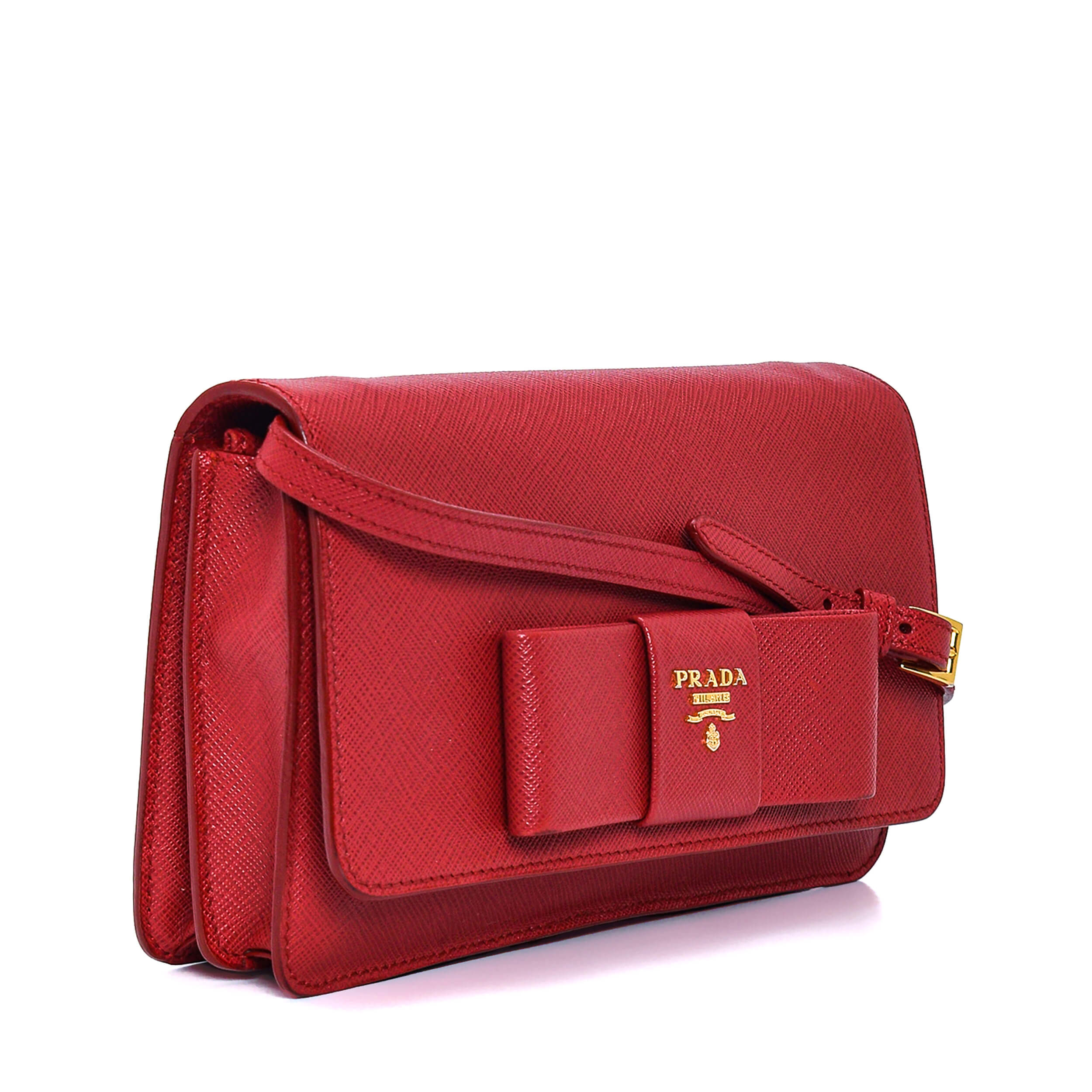 Prada - Red Saffiano Leather Ribbon Wallet On Chain Bag WOC